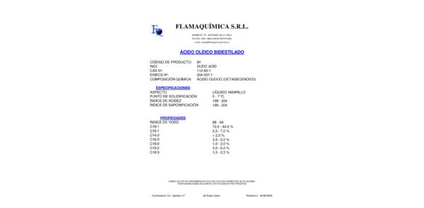 ÁCIDO OLEICO BIDESTILADO
